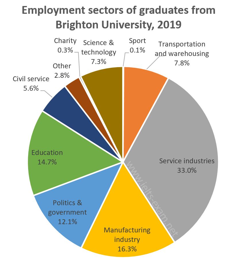 IELTS Writing Task 1 Pie chart: The chart below shows the proportions of graduates from Brighton…